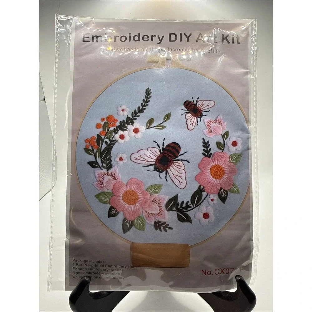 5 Embroidery Sewing Set DIY Cross Stitch Starter Beginners Kit Flower Bee Bug